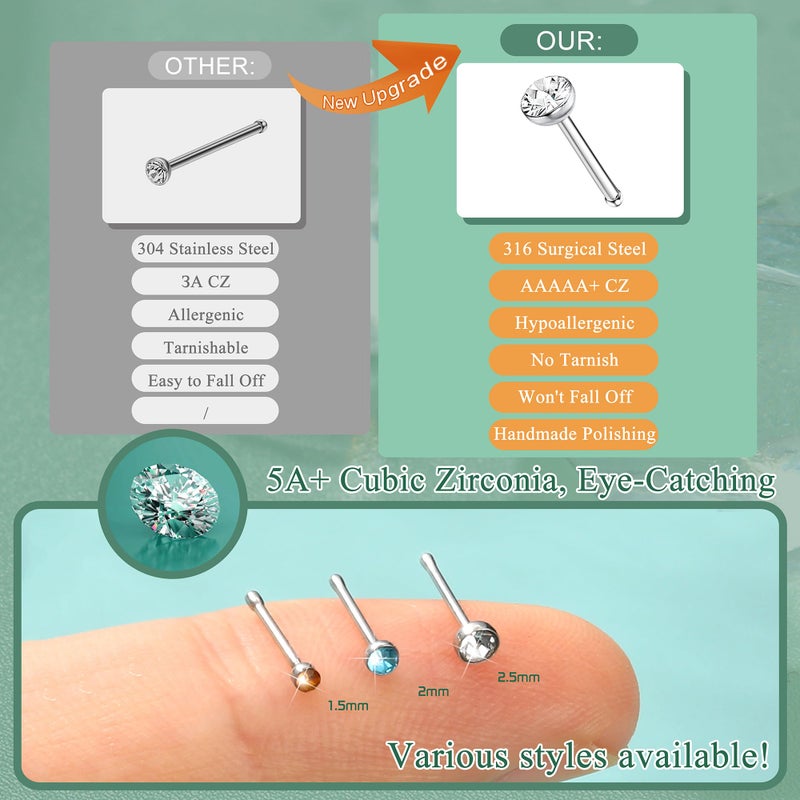 THUNARAZ 120pcs Stainless Steel Nose Studs Rings Piercing Pin Body Jewelry 22G 1.5mm 2mm 2.5mm White/Colour - Image 5